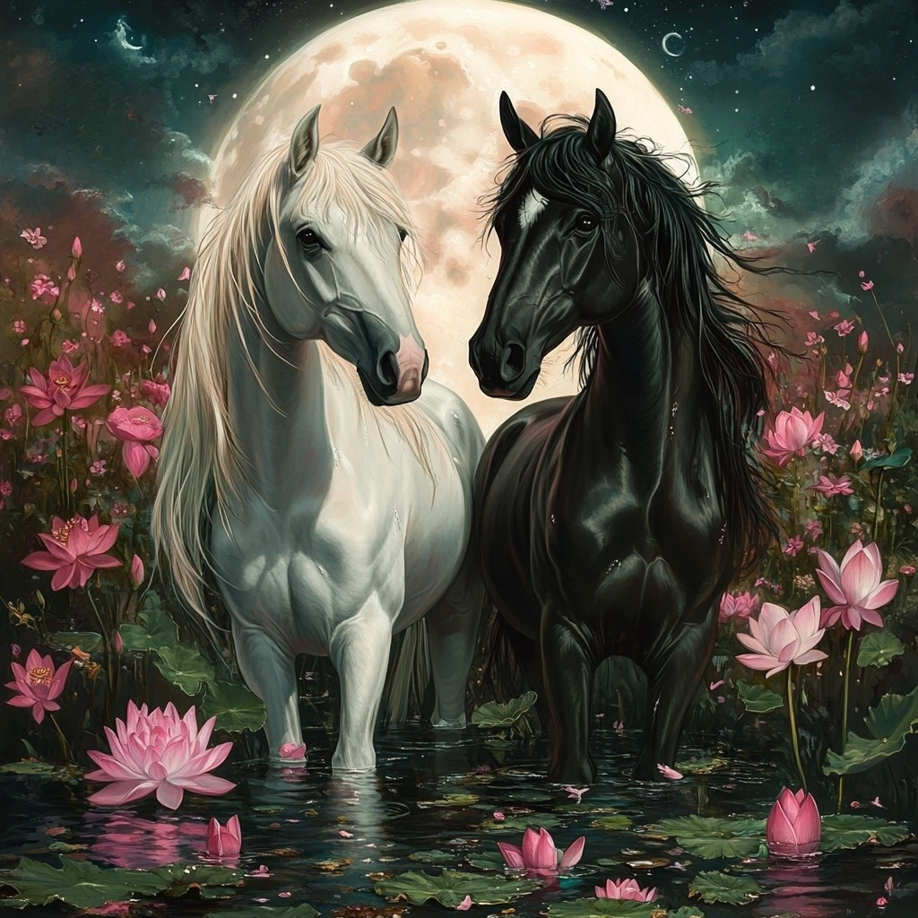 Large Full Moo On Two Horses Diamond Art Kit