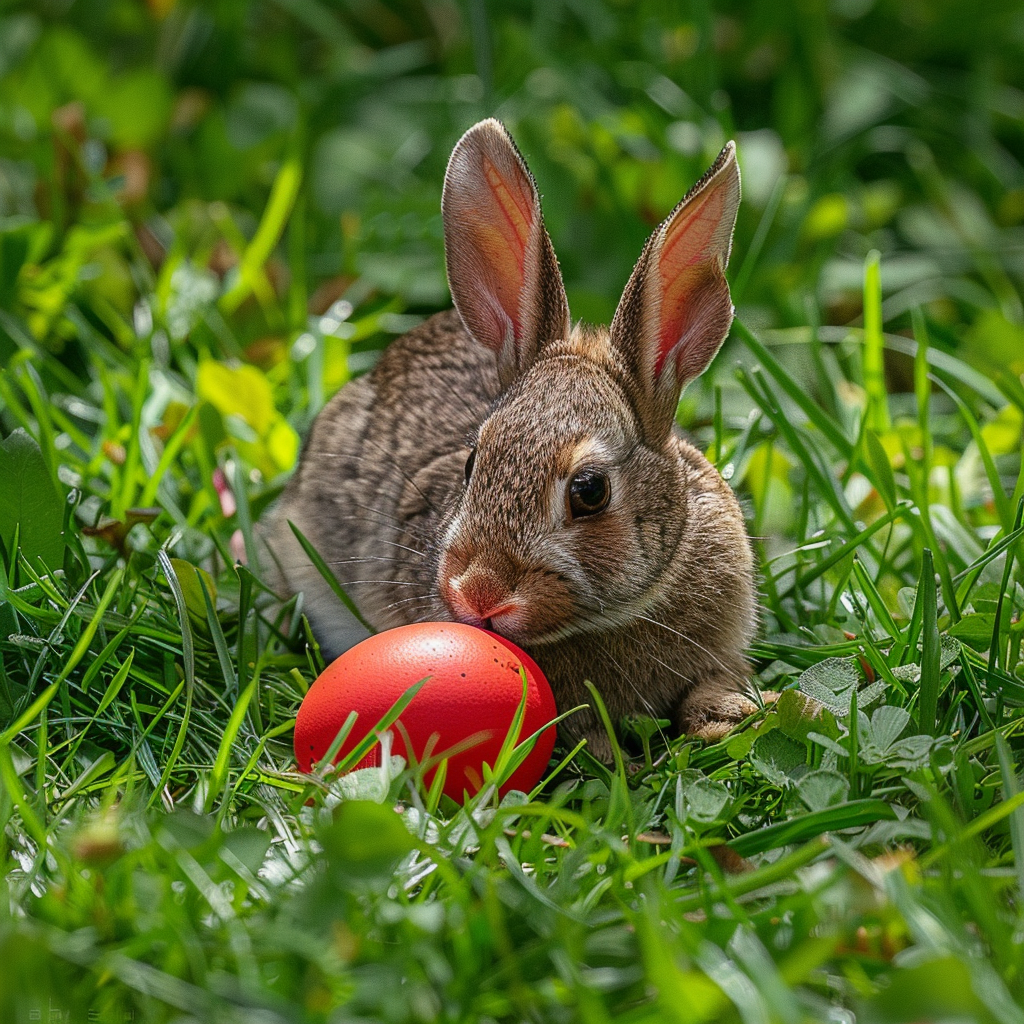 Brown Rabbit Behind A Red Egg Diamond Art Kit