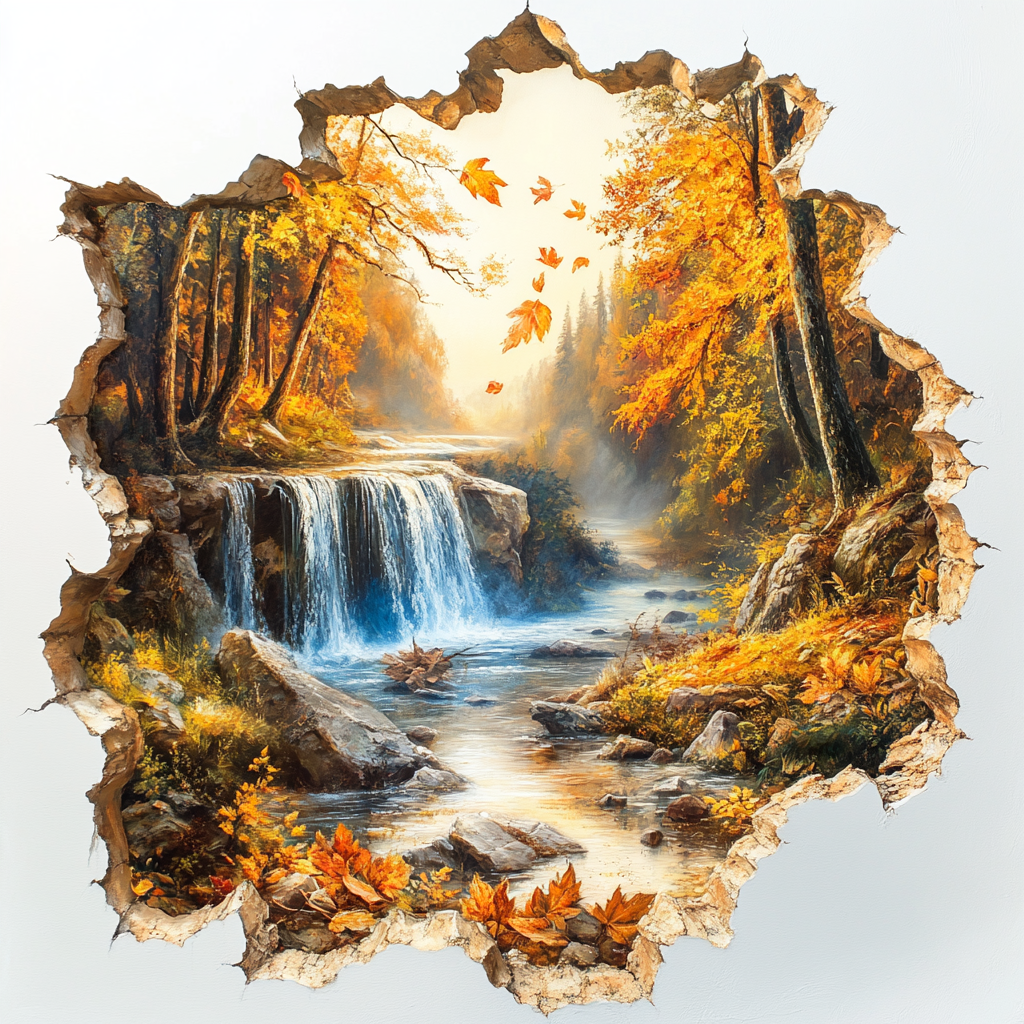Yellow Leaves Waterfall Cracked Wall Diamond Art Kit