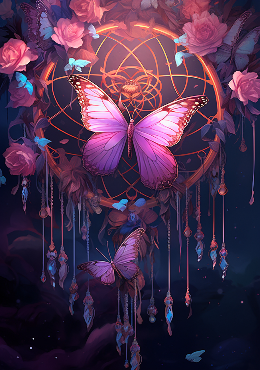Pink Butterfly Sunlight Dreamcatcher Diamond Art Kit