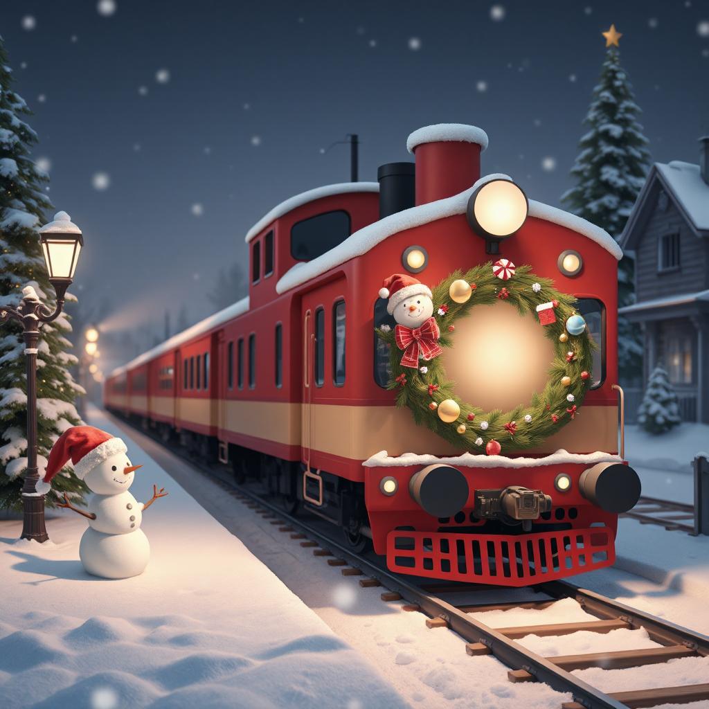 Red Train And Snowman Diamond Art Kit