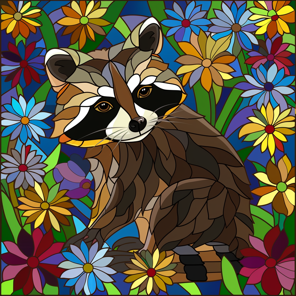 Abstract R Racoon In Flowers Diamond Art Kit