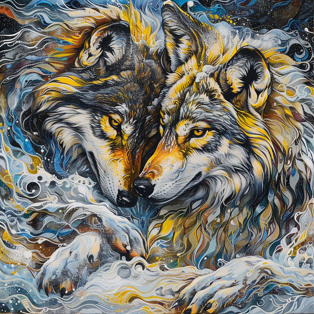 Swirling Fur Abstract Wolves Diamond Art Kit