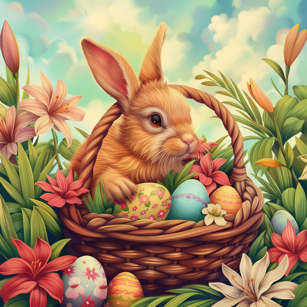 Clouded Sky Easter Bunny And Basket Diamond Art Kit