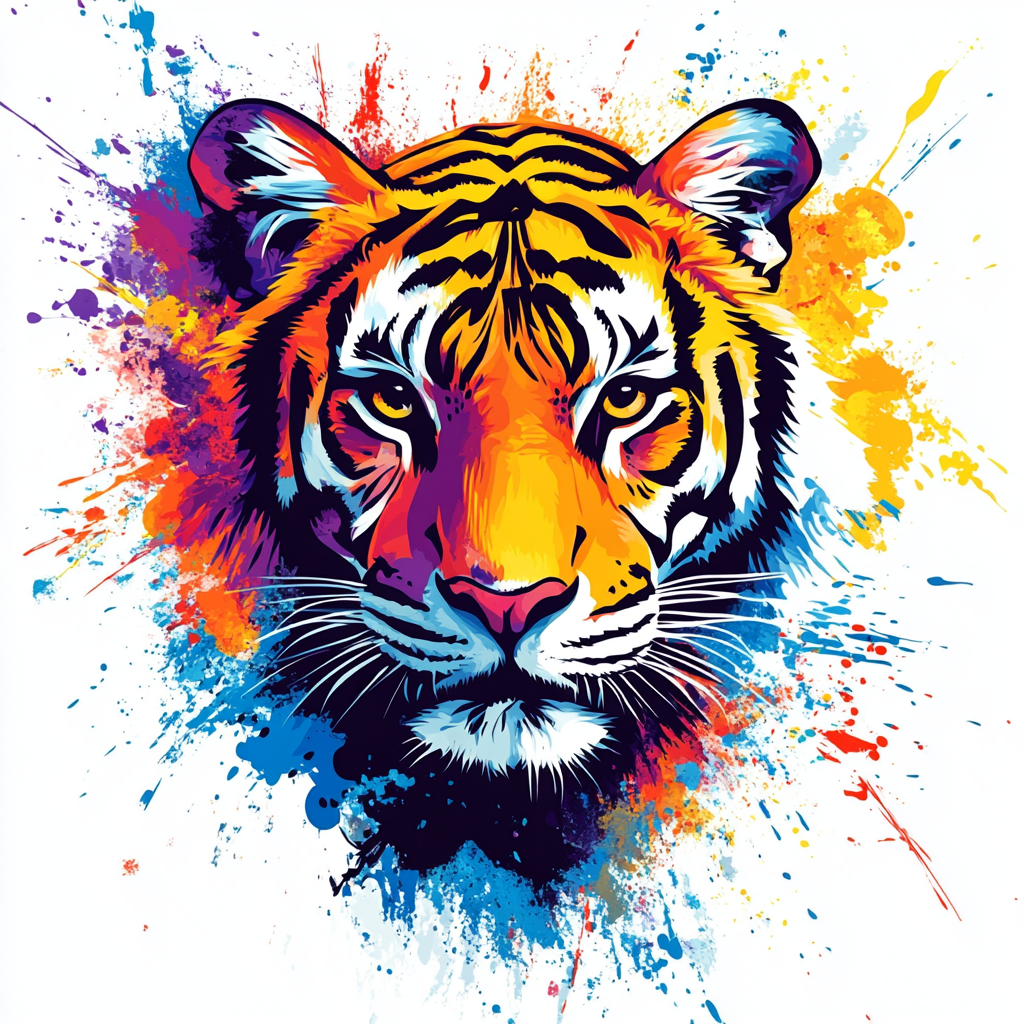 Colorful Paint Splatter Tiger Diamond Art Kit