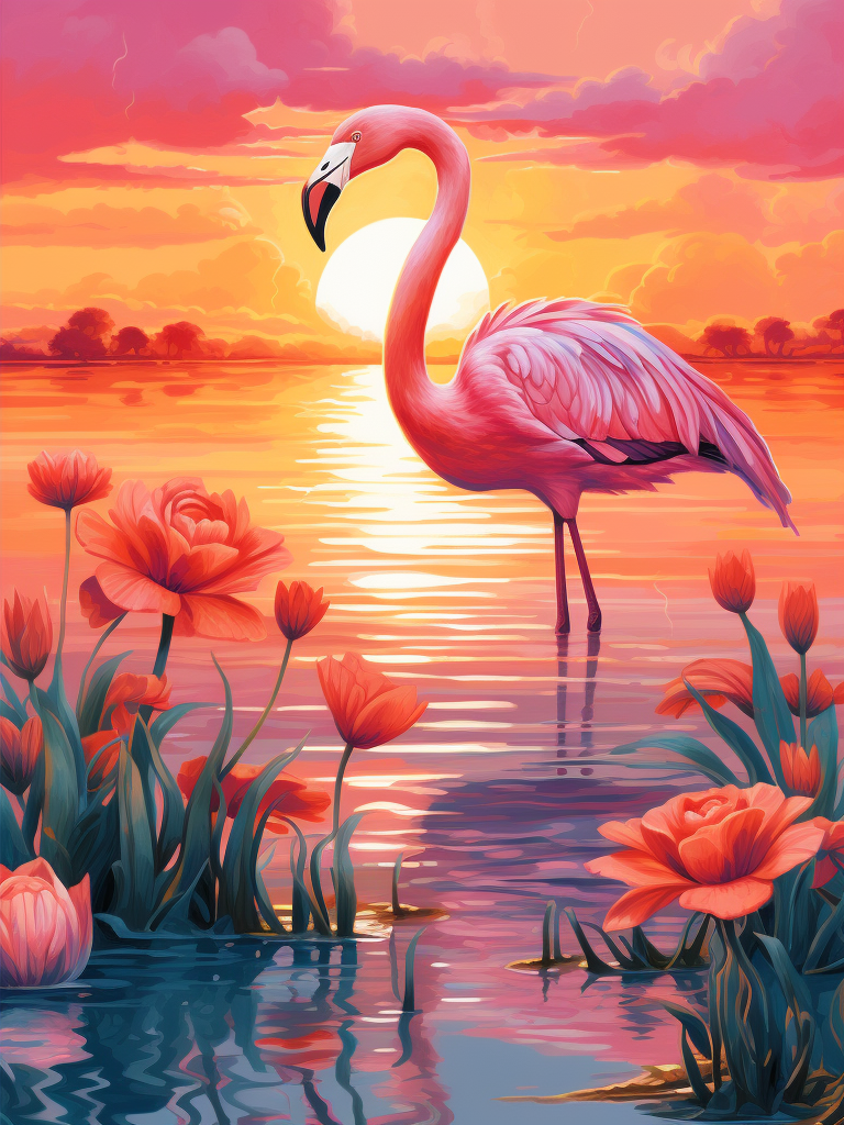 Flowers And Flamingo Diamond Art Kit