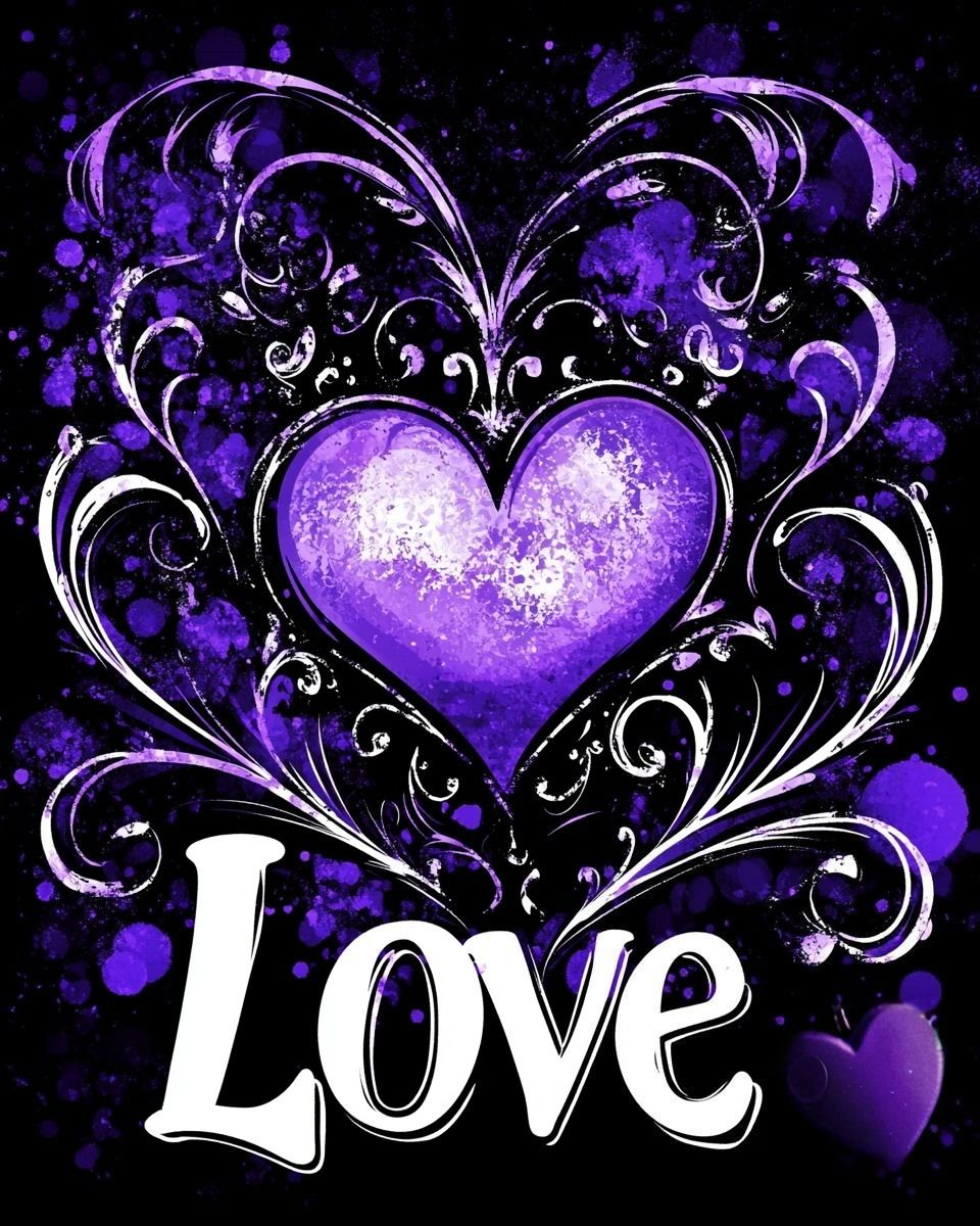 White Swirl Purpleheart Love Diamond Art Kit