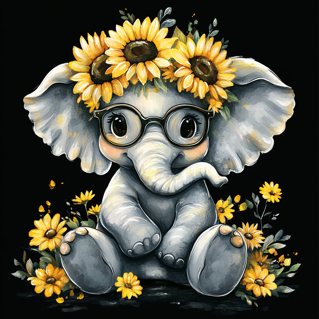Three Sunflower Baby Elephant Diamond Art Kit