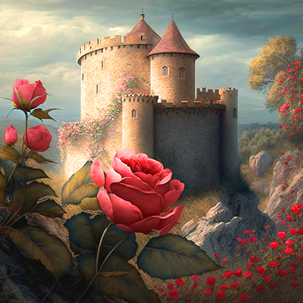 Pink Rose Castle Diamond Art Kit