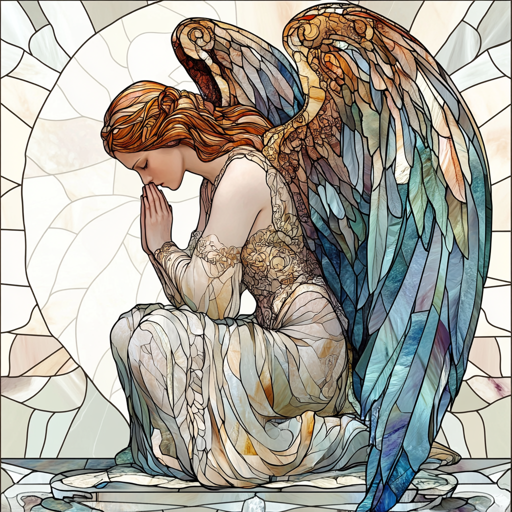 Blue Brown Feather Praying Angel Diamond Art Kit