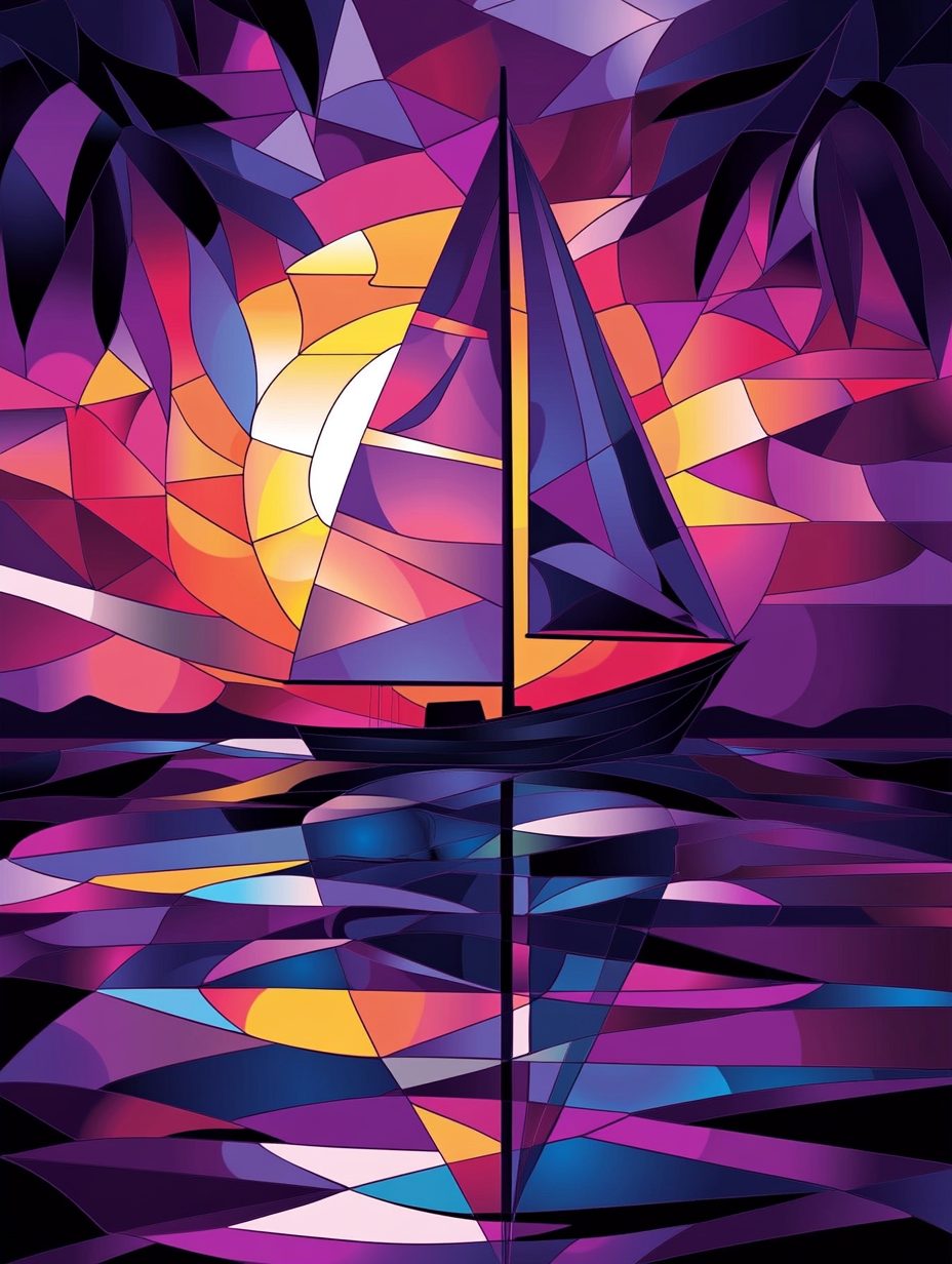 Abstract Purple Sailboat Diamond Art Kit