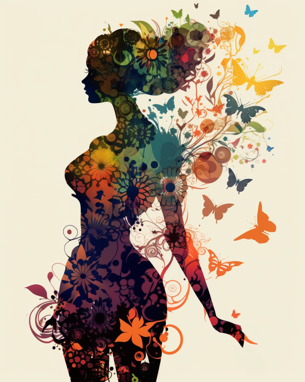 Woman Butterfly Flower Silhouette Diamond Art Kit