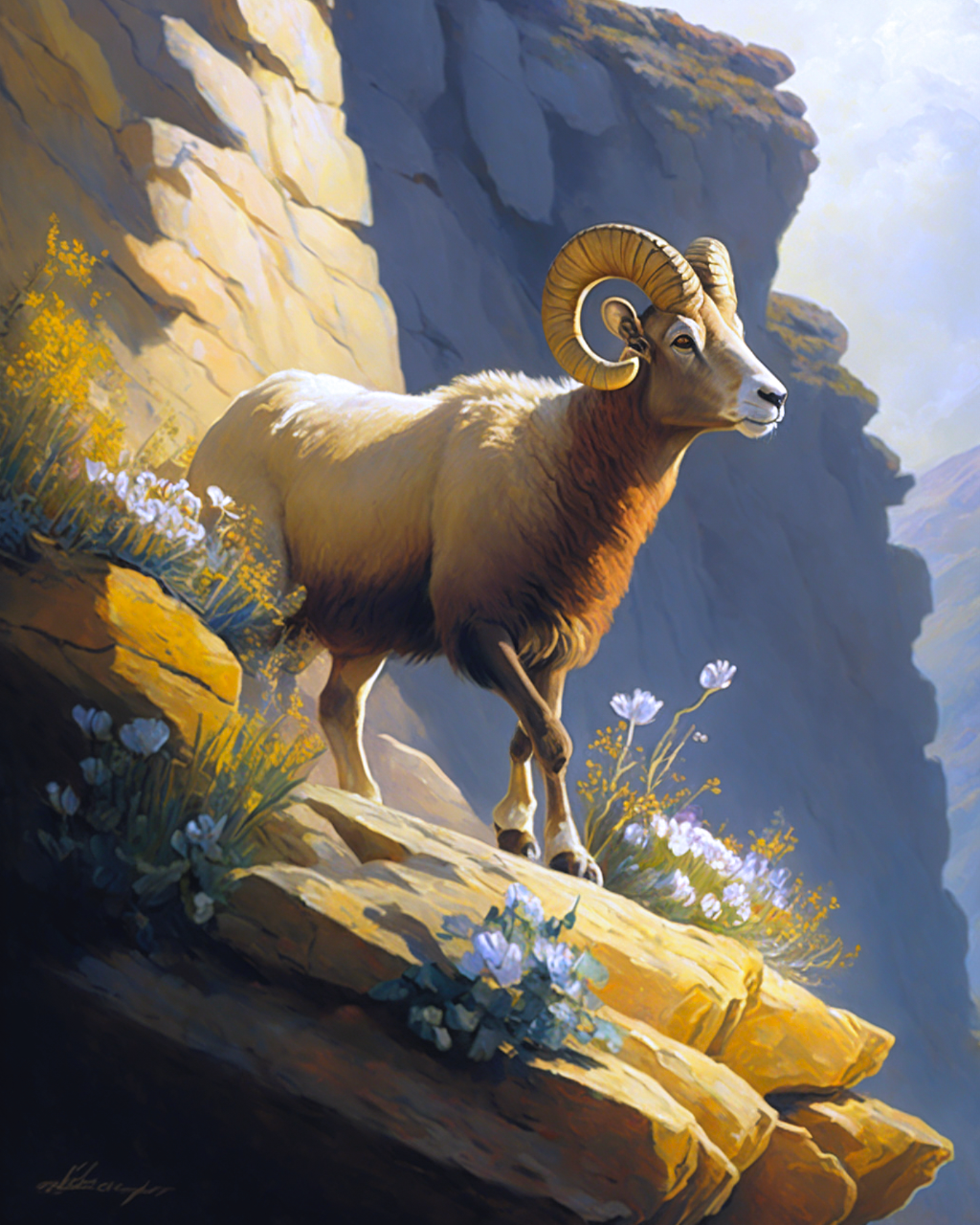 Blue Flower Ram Diamond Art Kit