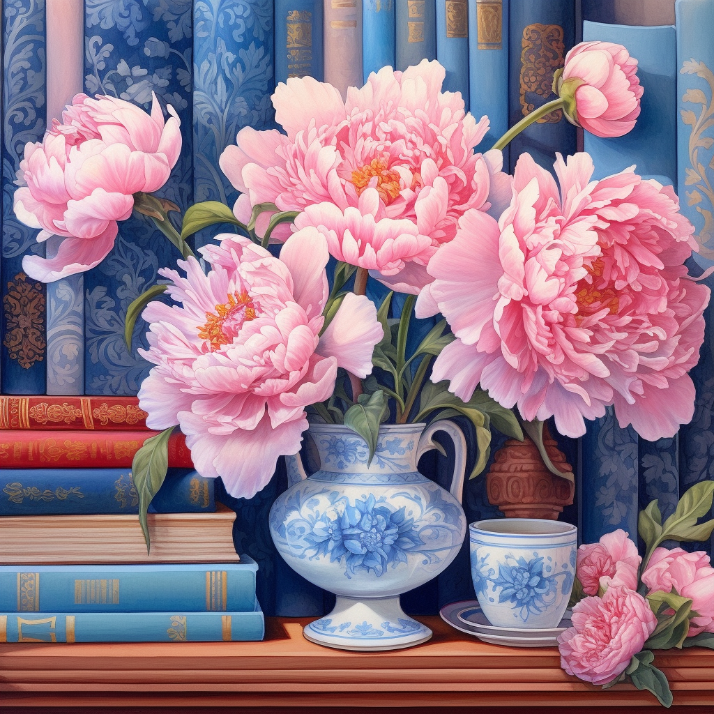 Pink Peonies Books Diamond Art Kit