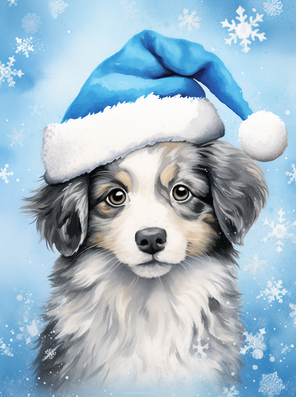 Blue Hat Christmas Puppy Diamond Art Kit