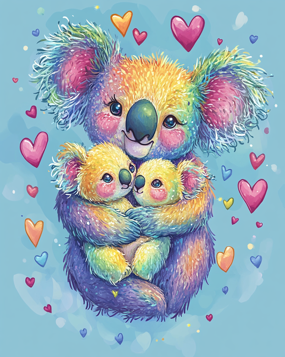 Hearts And Twin Koala Babies Diamond Art Kit
