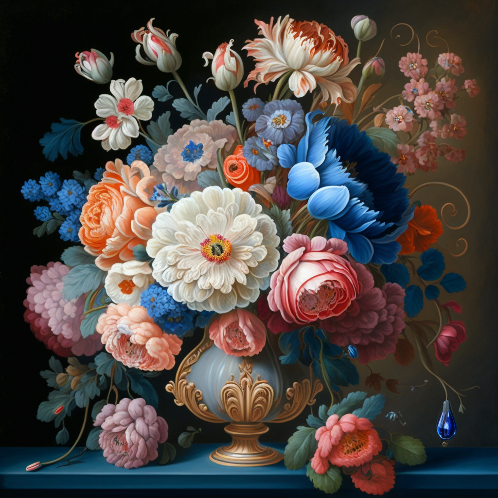 Blue Gold Vase Flower Bouquet Diamond Art Kit