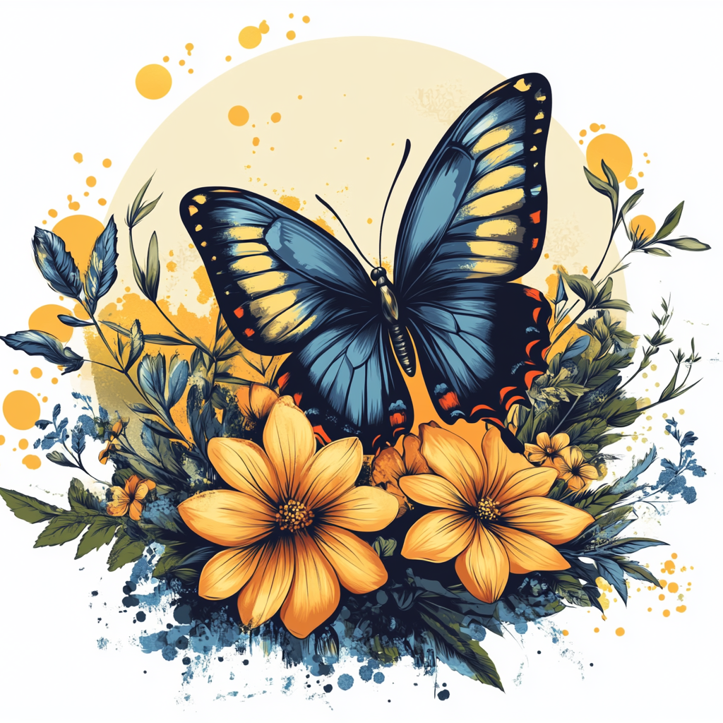 Blue And Yellow Butterfly Yellow Flowers Diamond Art Kit