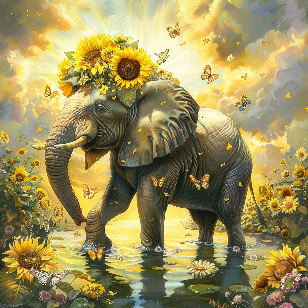 Shining Light Elephant And Flowers Diamond Art Kit