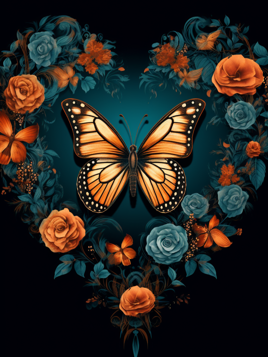 Monarch Butterfly Flower Heart Diamond Art Kit