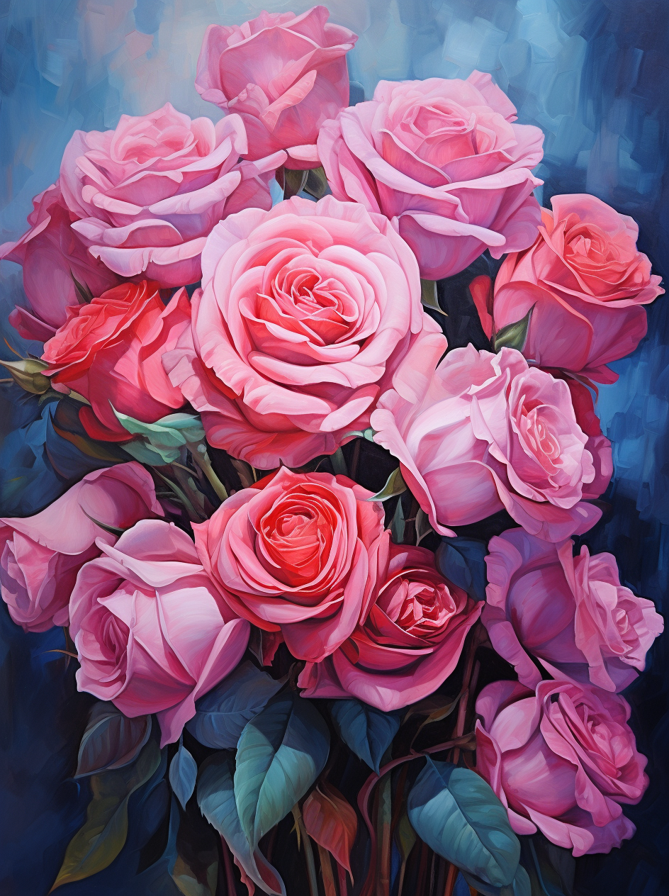 Shades Of Pink Roses And Leaves Diamond Art Kit