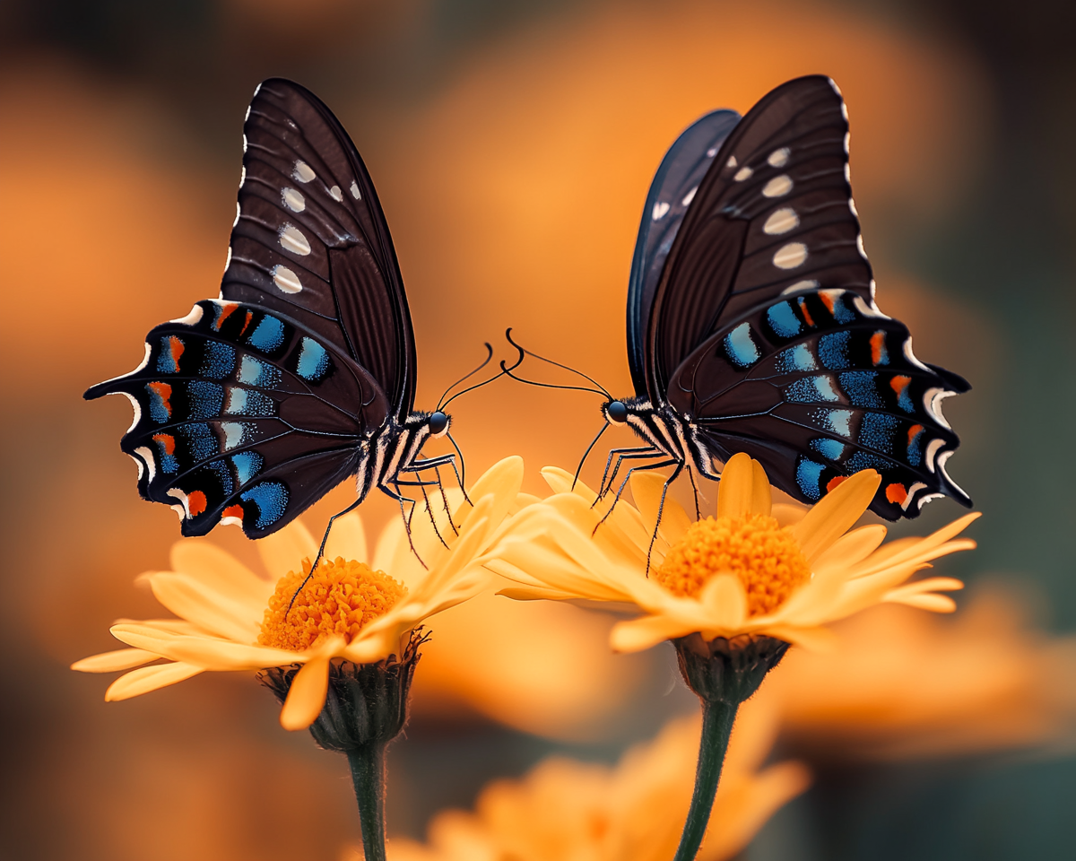 Two Dark Butterflies Orange Flowers Diamond Art Kit