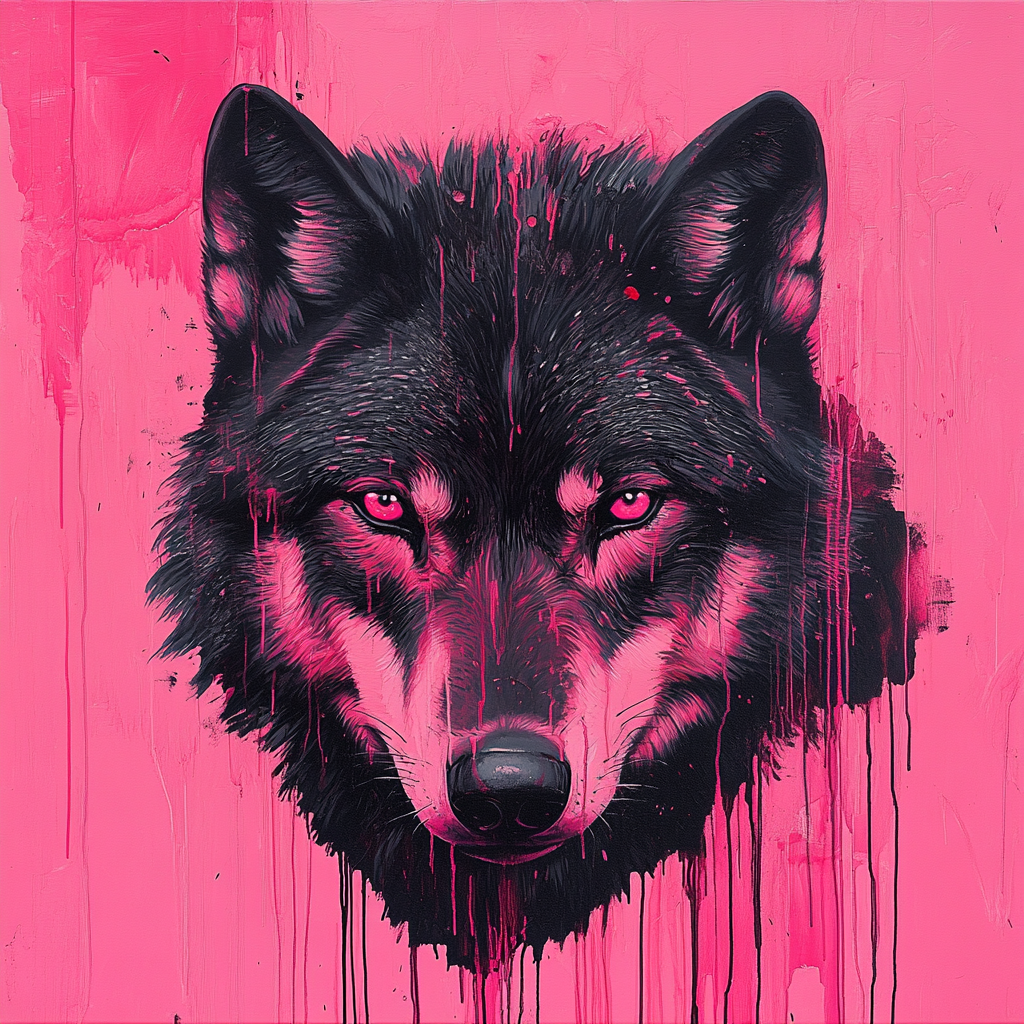 Dripping Pink Paint Wolf Diamond Art Kit