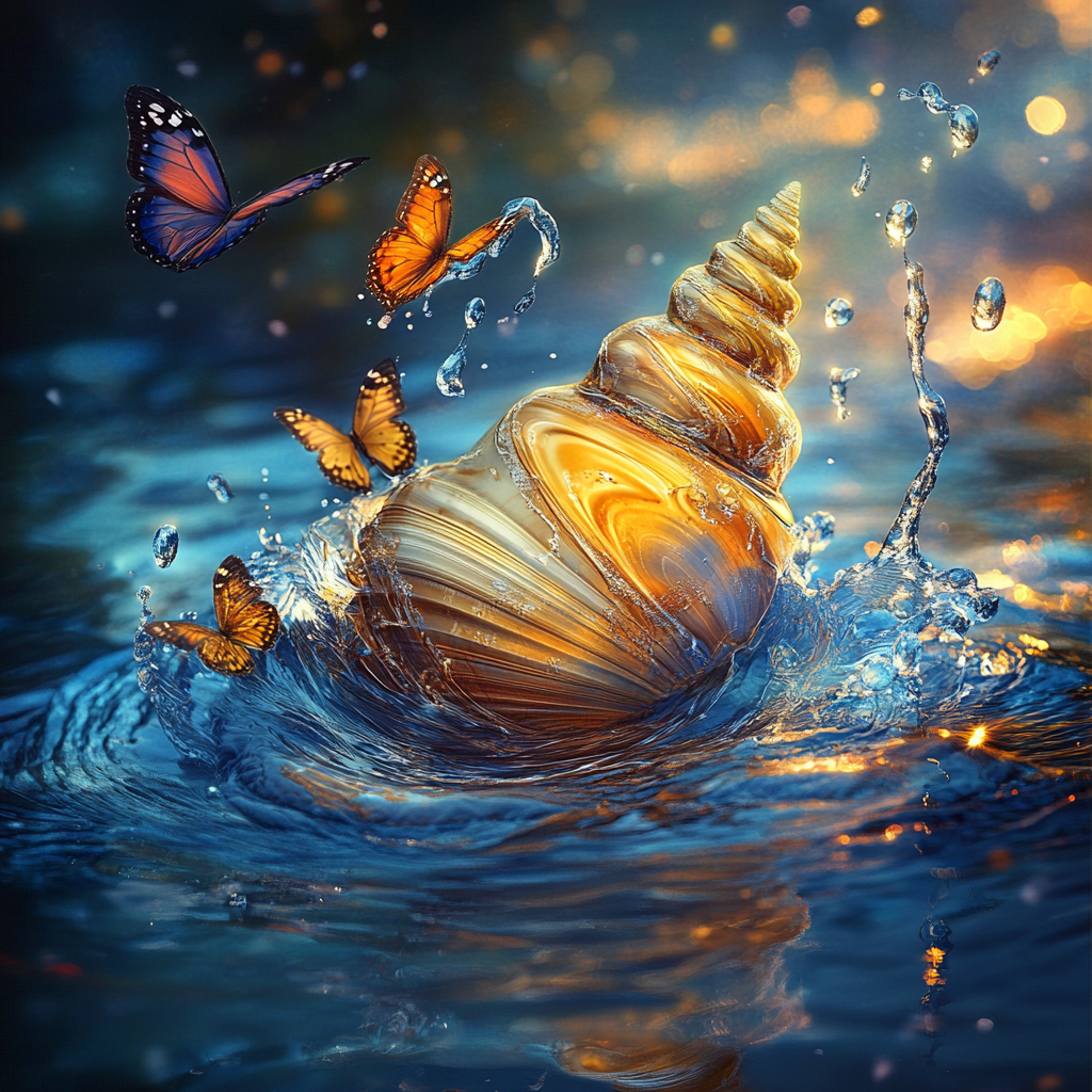 Gold Shell And Butterflies Diamond Art Kit