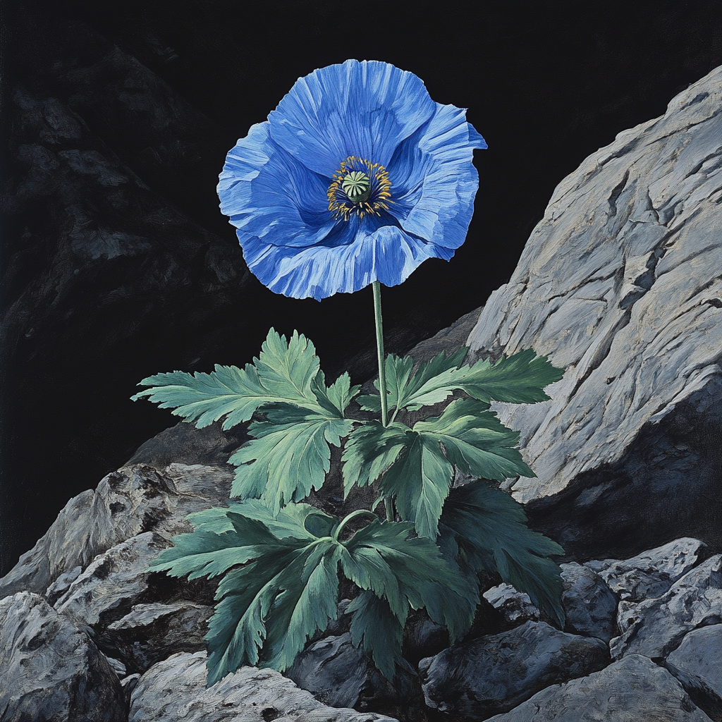 Blue Poppy In The Rocks Diamond Art Kit