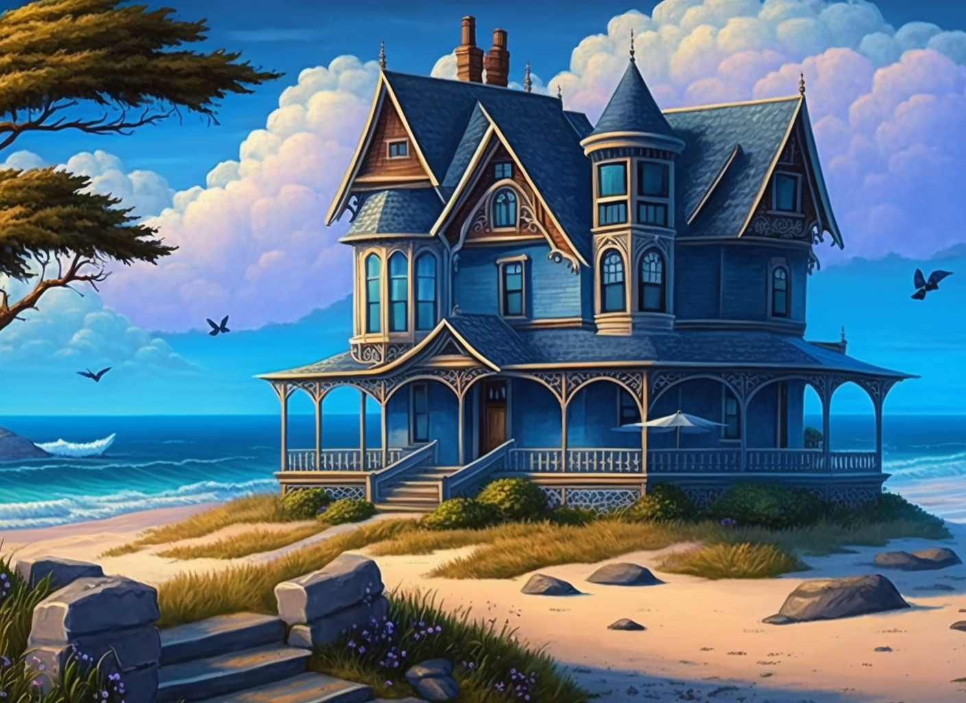 Blue House On The Beach Diamond Art Kit