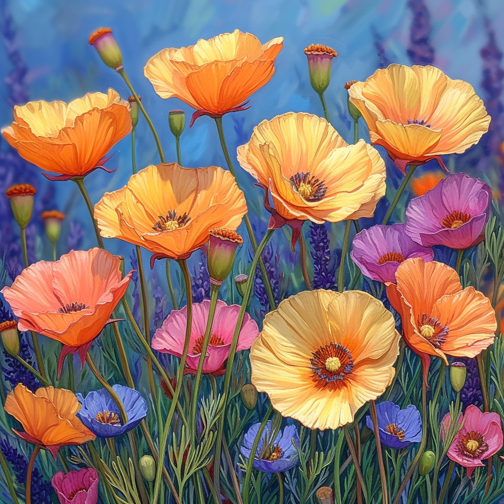 Vibrant Colored Poppies Diamond Art Kit