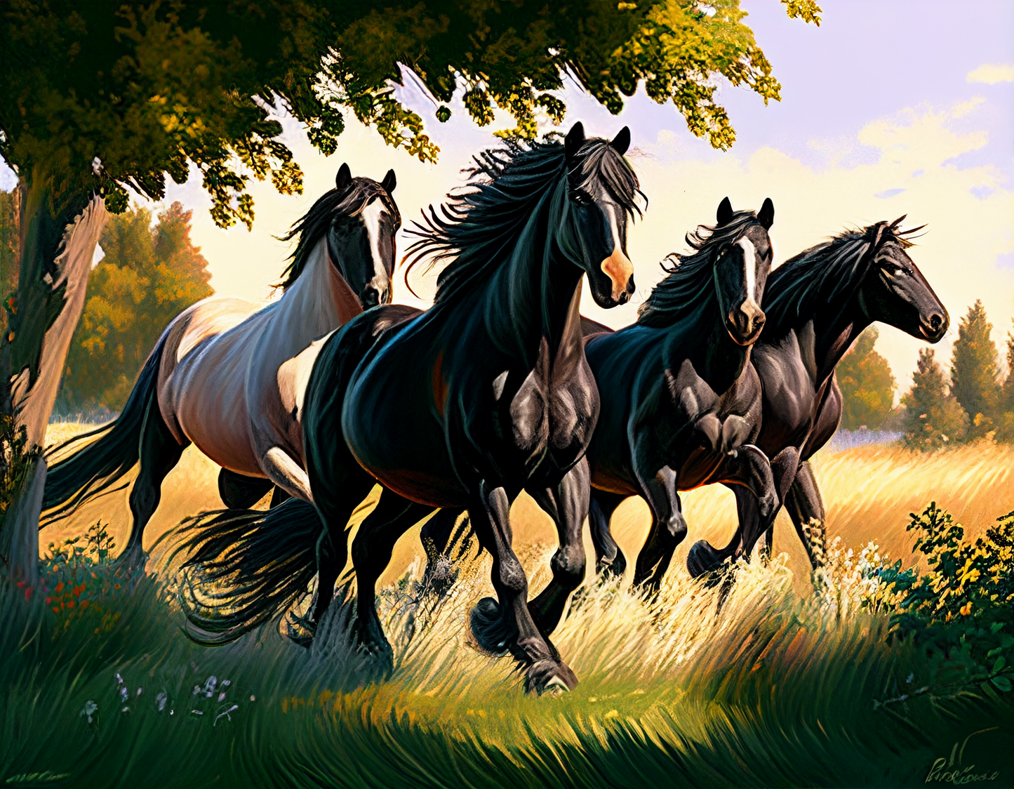 Four Horses Running Diamond Art Kit