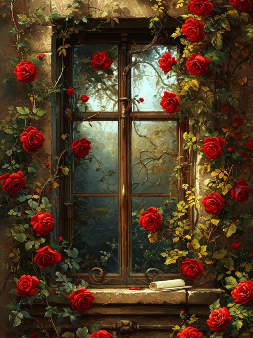 Red Rose Window Diamond Art Kit