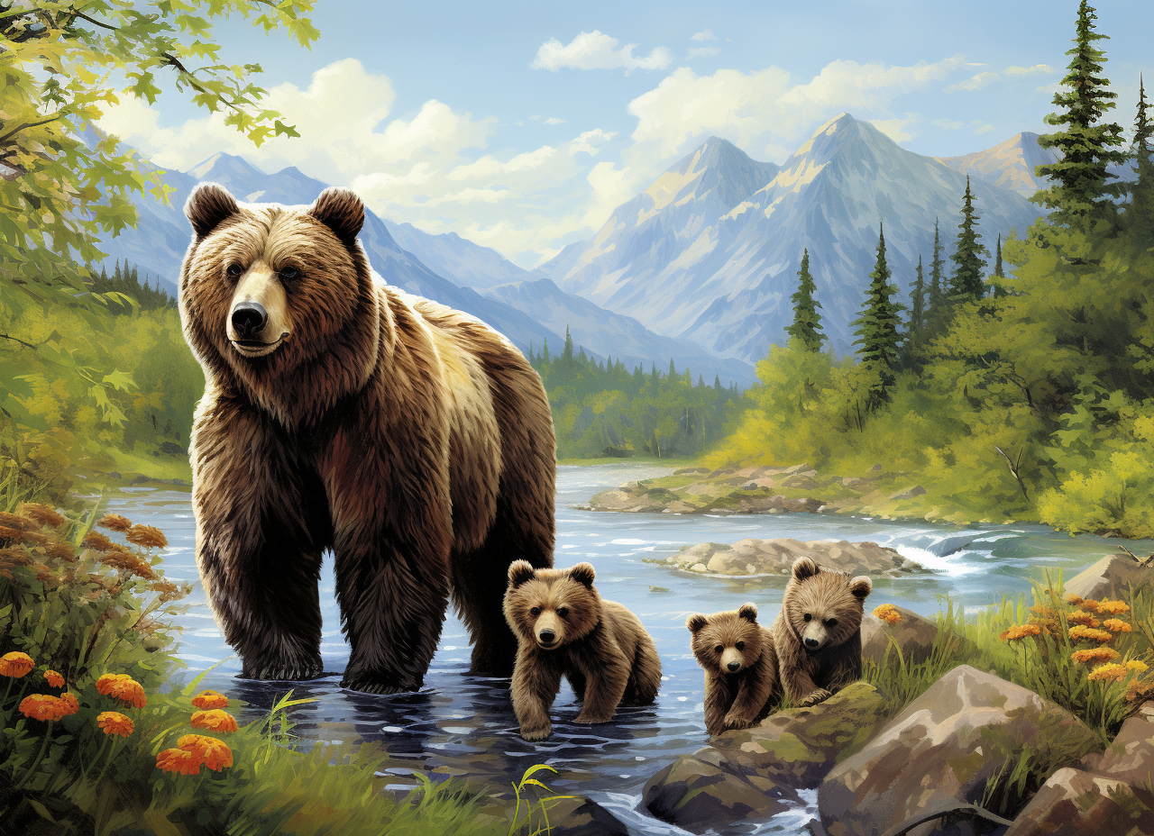 Bears In The Stream Diamond Art Kit