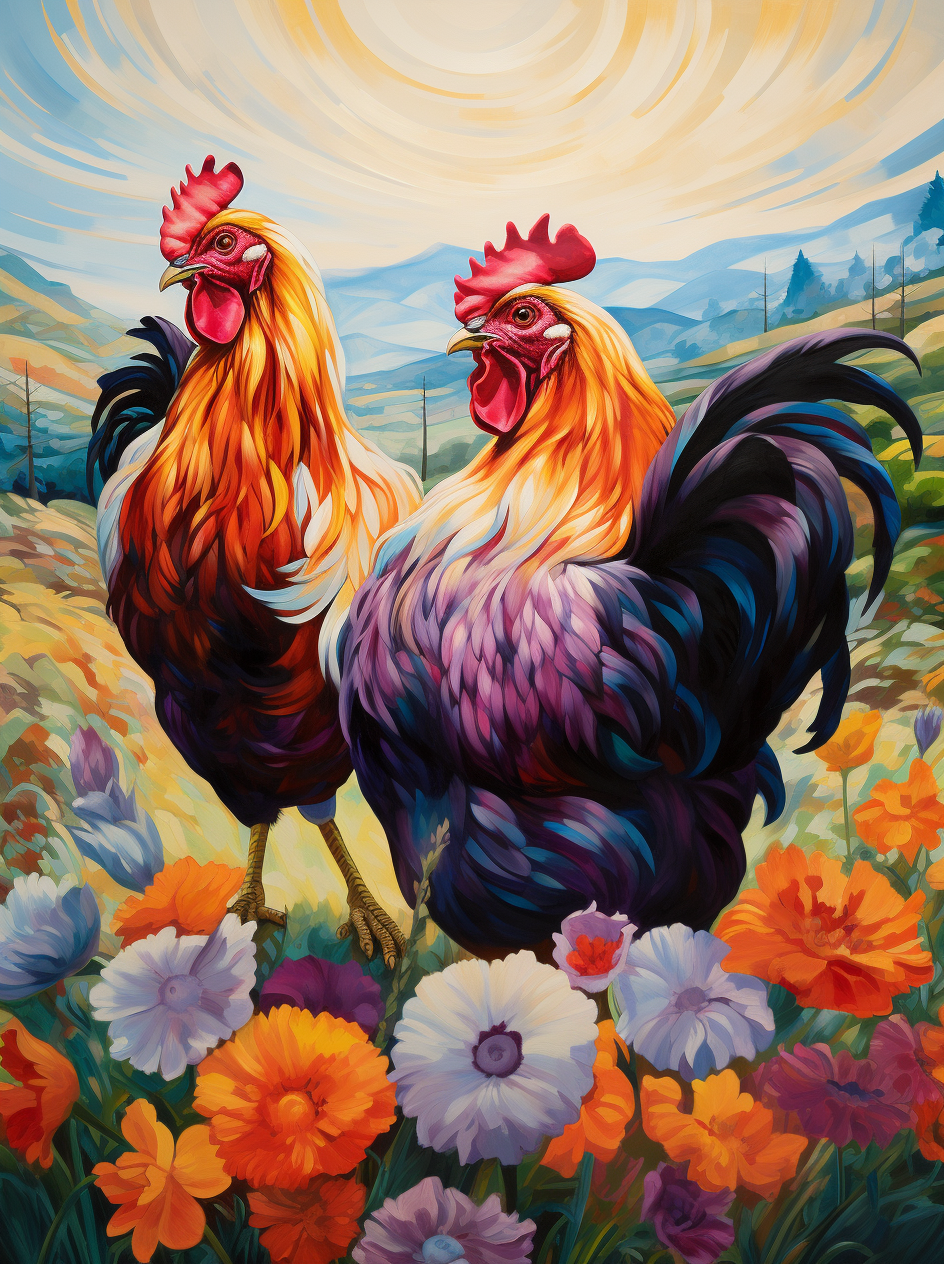 Two Abstract Roosters Meadow Diamond Art Kit