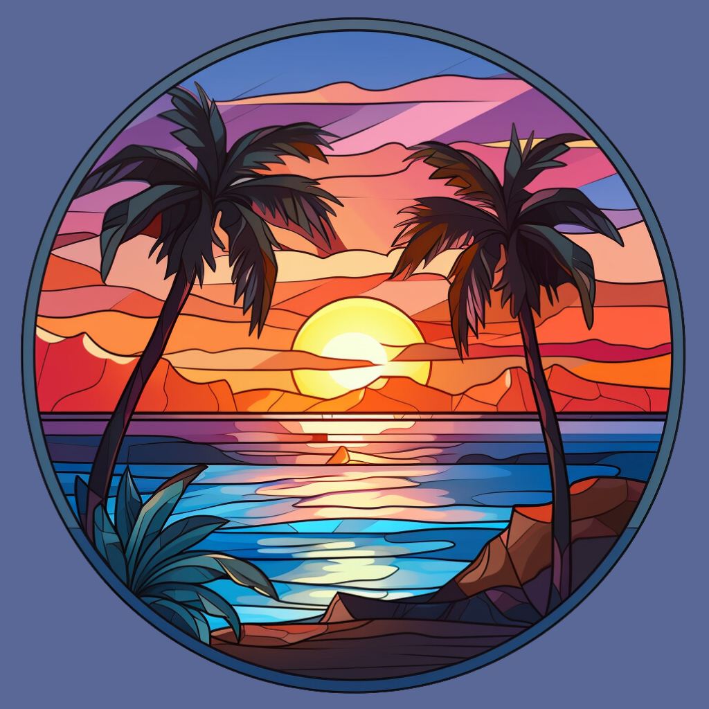 Two Palm Tree Abstract Sunset Diamond Art Kit
