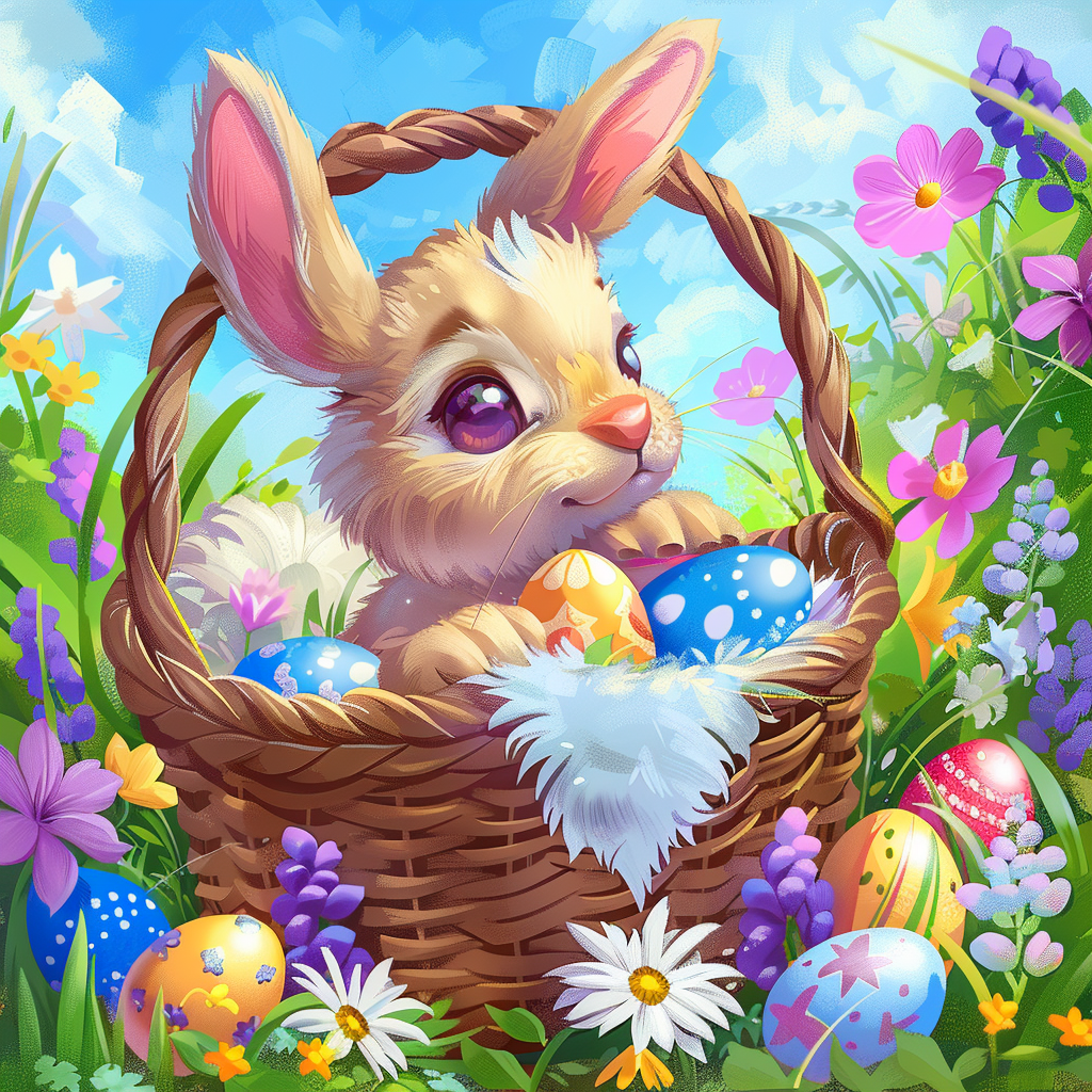Cute Eye Rabbit Easter Basket Diamond Art Kit