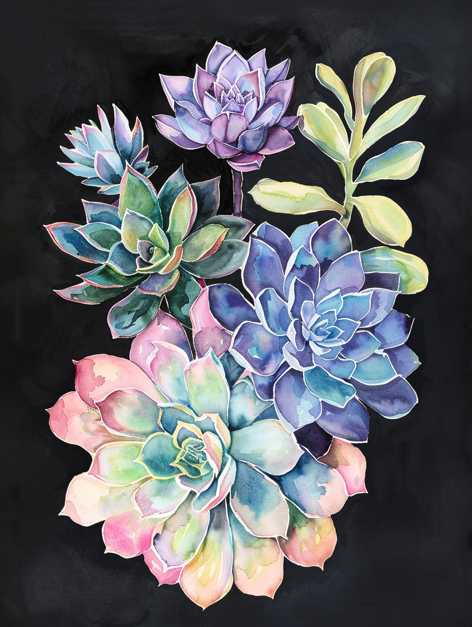 Succulents And Leaves Diamond Art Kit