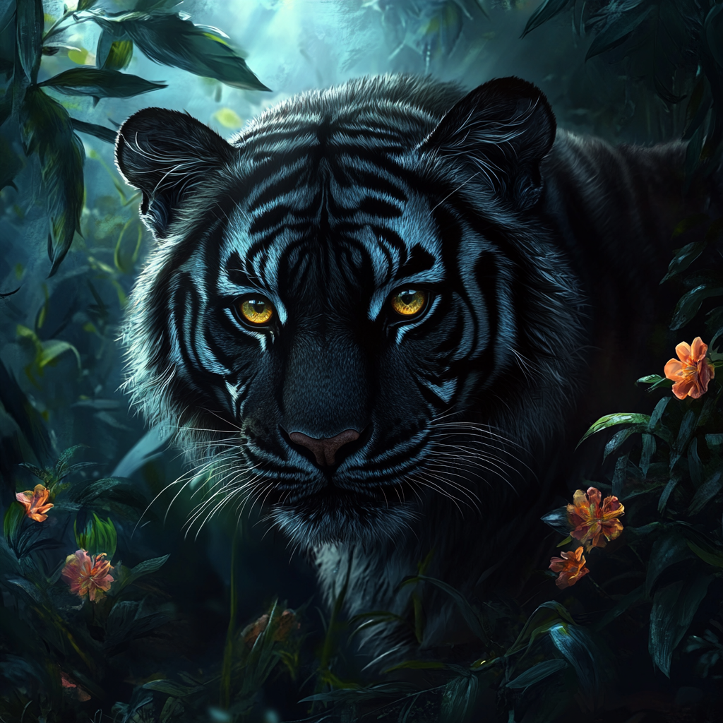 Orange Flower Blackandwhite Tiger Diamond Art Kit