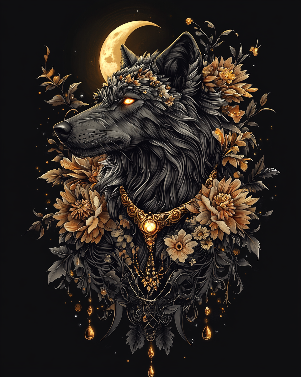 Wolf Head In Flowers Diamond Art Kit