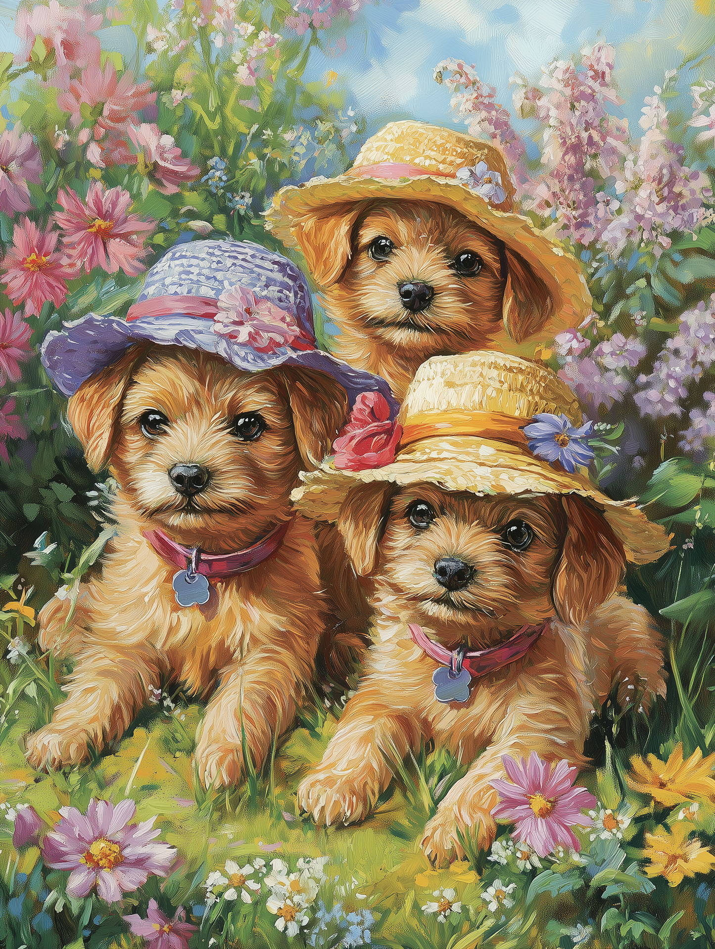Sun Hat Puppies Diamond Art Kit