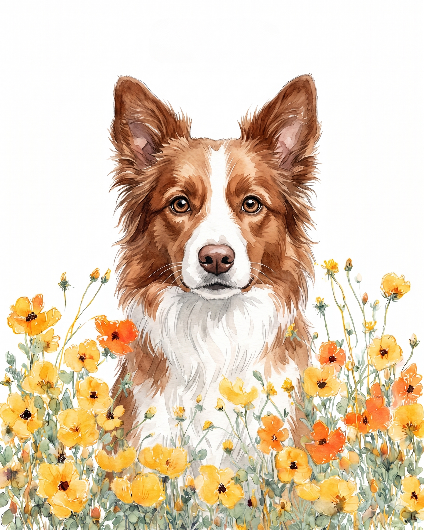 Yellow Poppies Red And White Border Collie Diamond Art Kit
