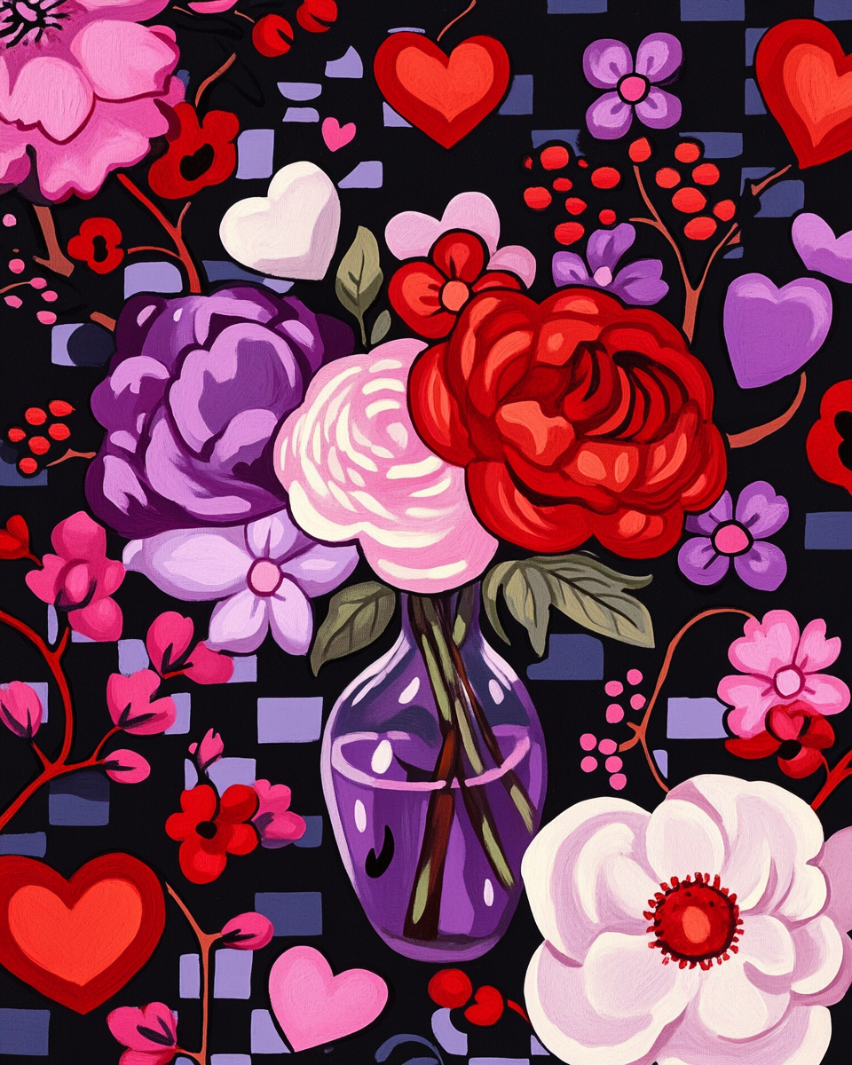 Bright Color Vase And Flowers Diamond Art Kit