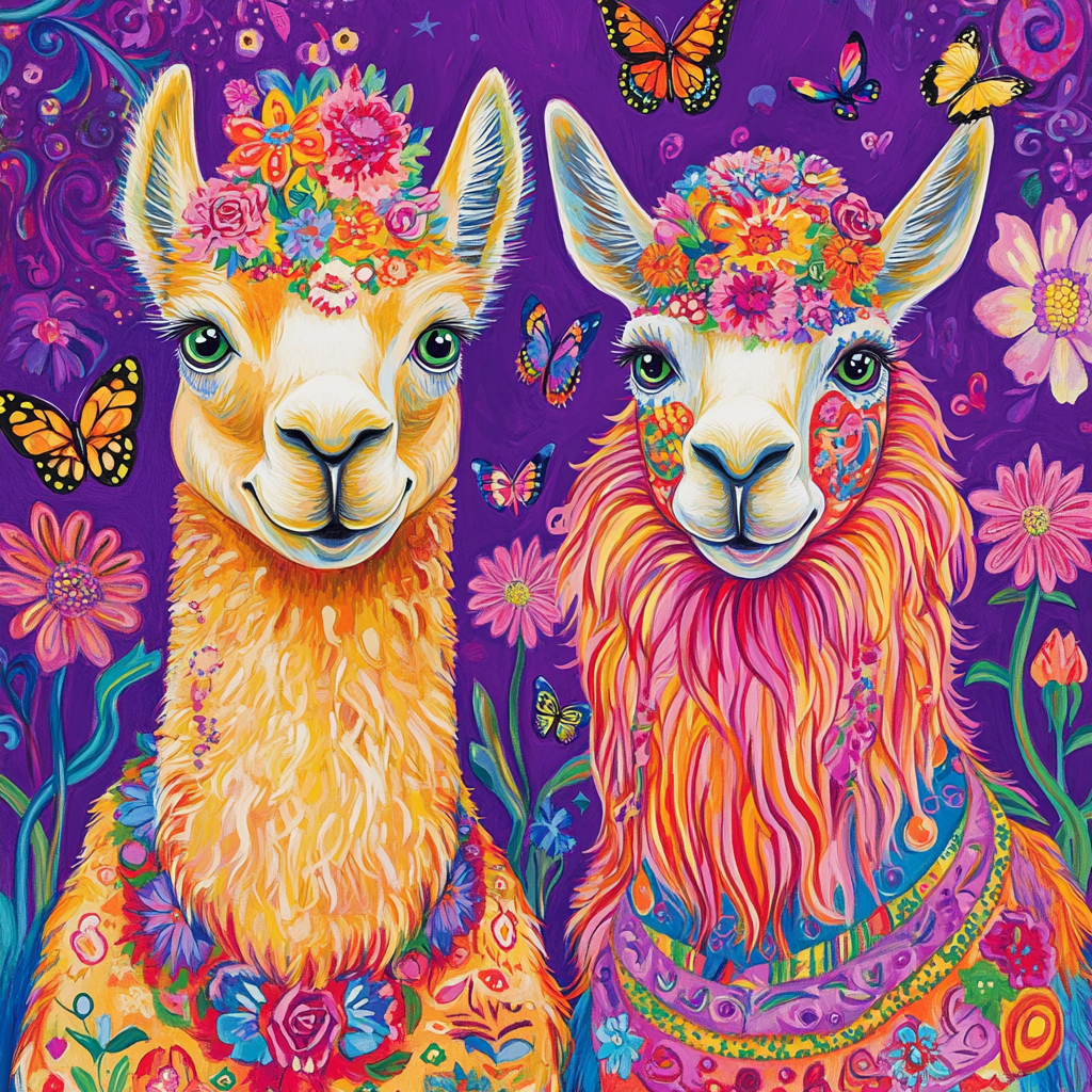 Two Whimsical Llamas Diamond Art Kit