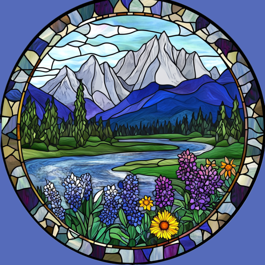 Abstract Mountains And Lake Circle Diamond Art Kit