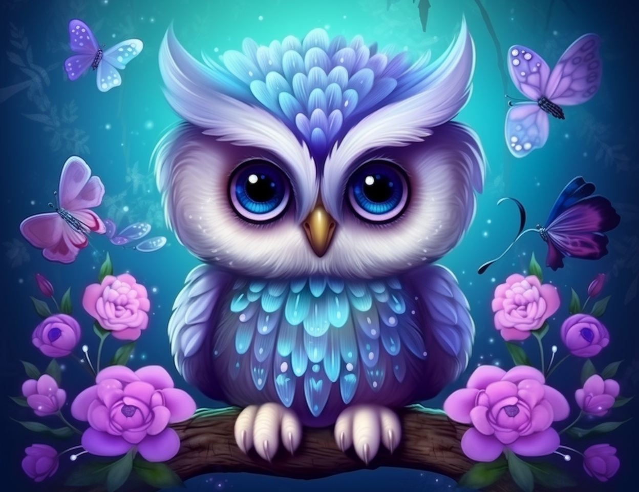 Light Blue Baby Owl Diamond Art Kit