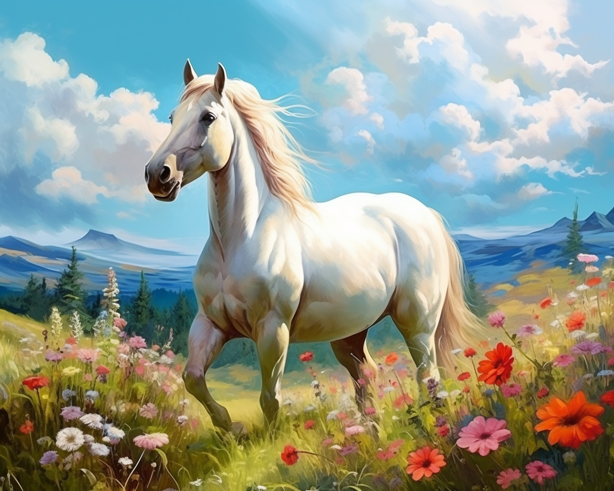White Stallion Wildflowers Diamond Art Kit
