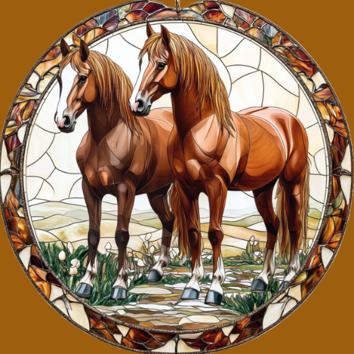 Abstract Two Brown Horses Circle Diamond Art Kit