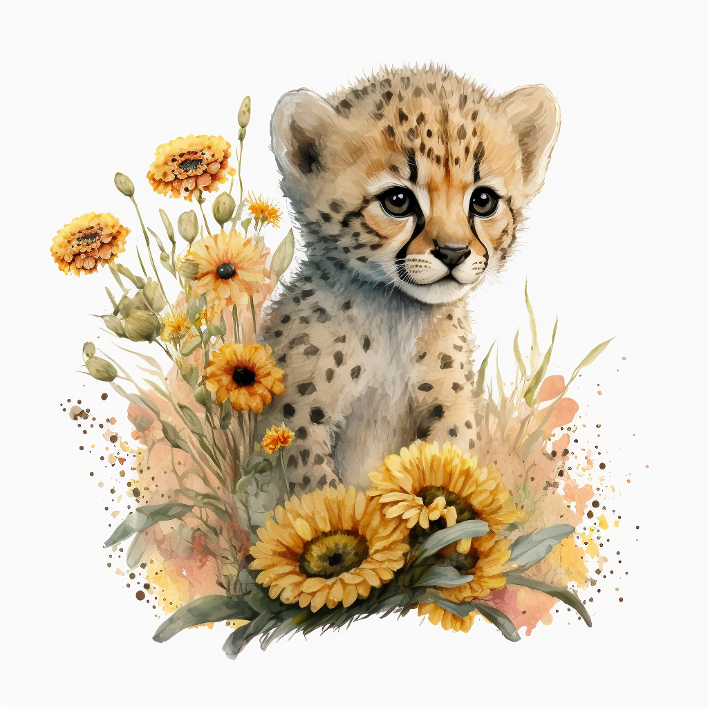 Sunflower Cheetah Cub Diamond Art Kit