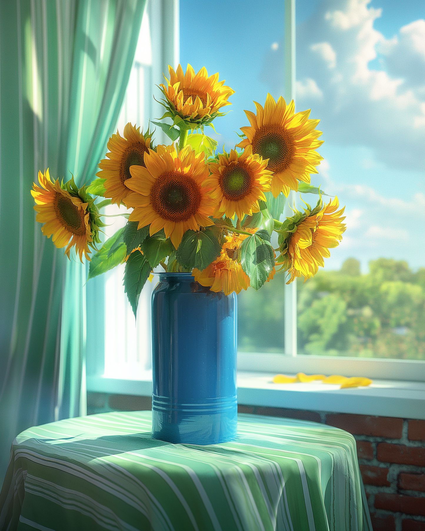 Blue Vase Sunflowers In The Window Diamond Art Kit